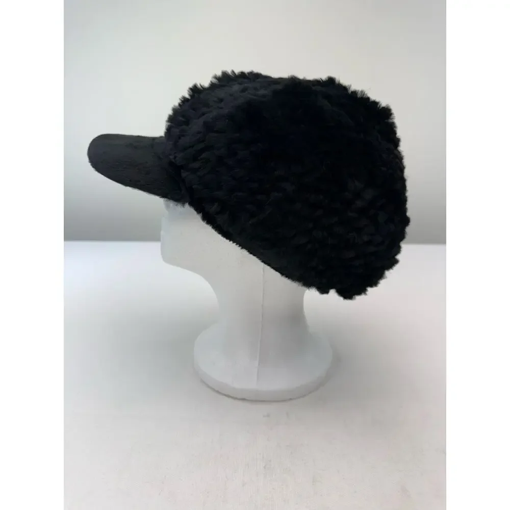 Vintage Y2K Express Black Rabbit Fur Pageboy Hat Satin Lined One Size
